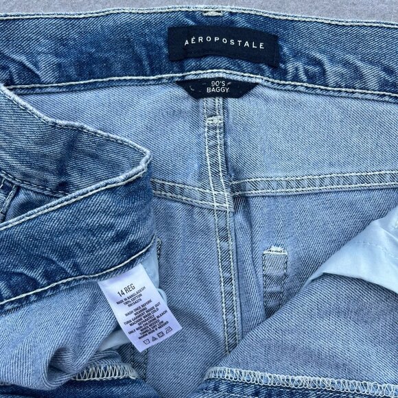 Aeropostale 90s Baggy Jeans Size 14 Regular Medium Wash Straight Leg Carpenter - Picture 4 of 7